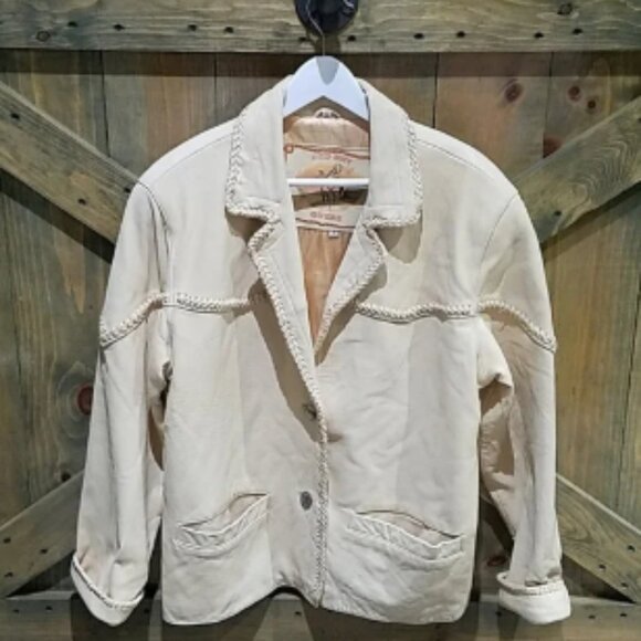 VINTAGE GUESS BY GEORGES MARCIANO RED SKY YELLOW LEATHER COAT SIZE MEDIUM - Picture 1 of 6